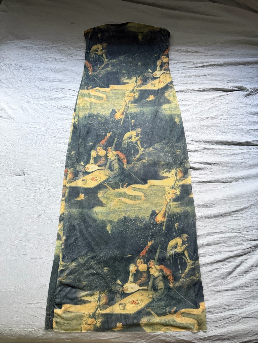 Commense Strapless Mesh Maxi Dress — Medieval Garden Print — Size XL
